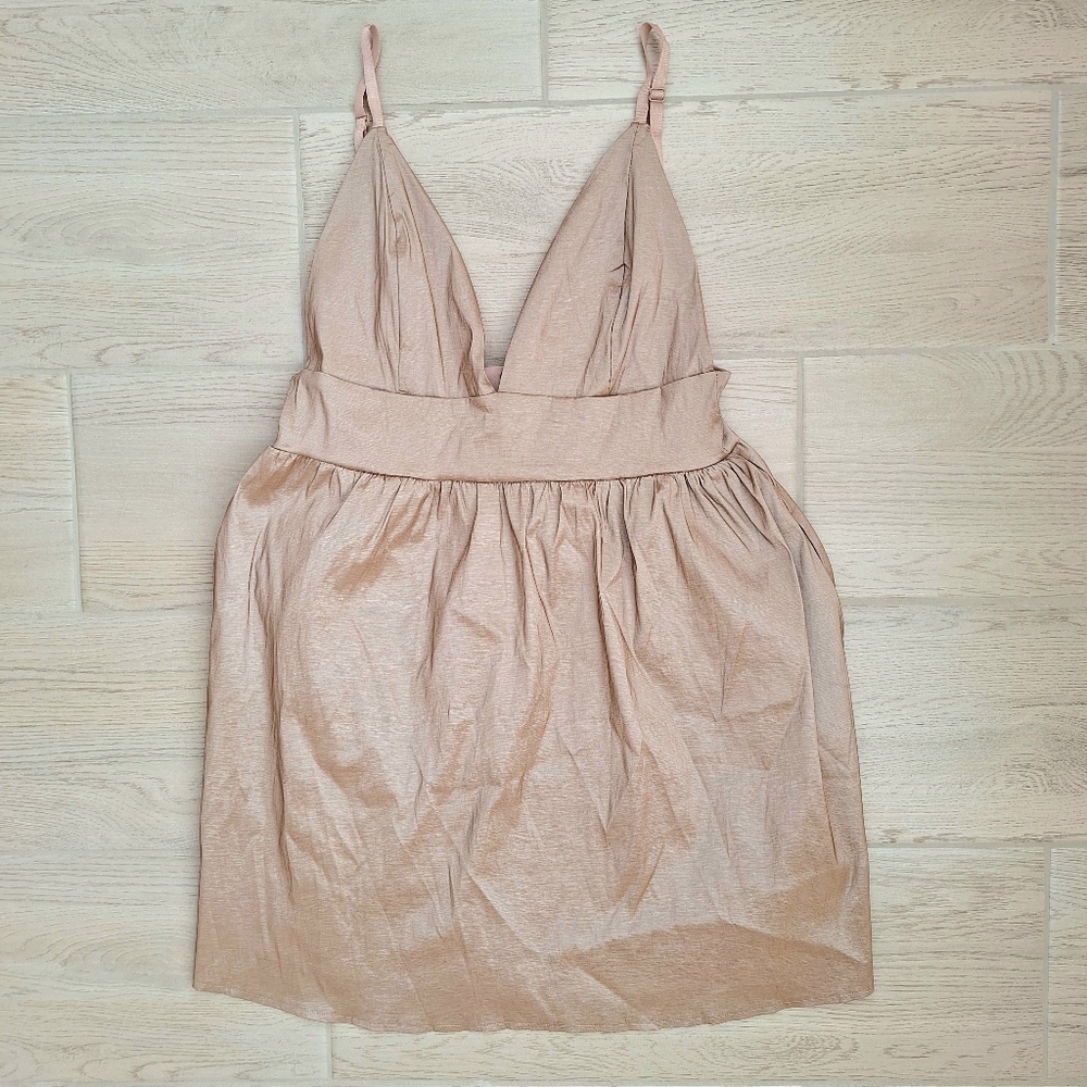 Windsor Women's Deep V-neck Champagne Short Adjustable Strap Mini Dress Medium
